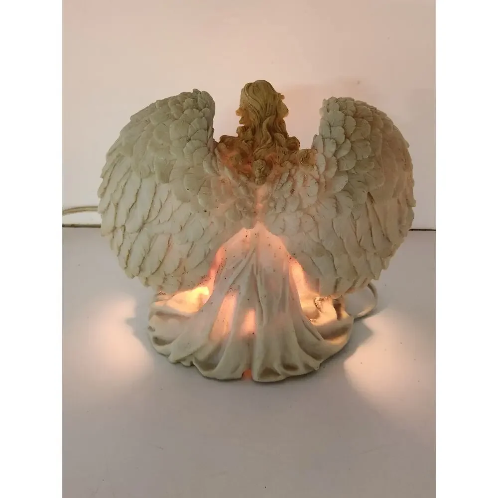 Lighted Angel Watching Over Holy Family Nativity Scene Christmas Figurine Vtg